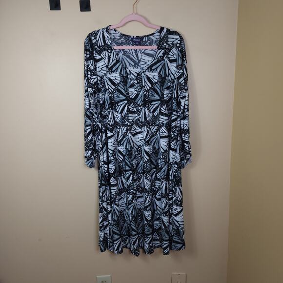 Roaman's Long Sleeve Butterfly Print Shift Dress in Black and White Size 16W - Picture 1 of 10
